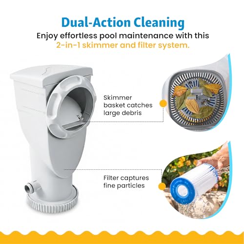 Image of Funsicle SkimmerPlus 1,500 GPH 2-in-1 Filter Pump and Skimmer System for Above Ground Swimming Pools - Pool Cleaning and Maintenance
