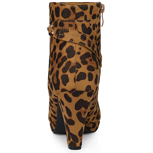 Allegra K Allegra K Women's Slip on Zip Round Toe Leopard Heel Leopard Ankle Boots 6 M US
