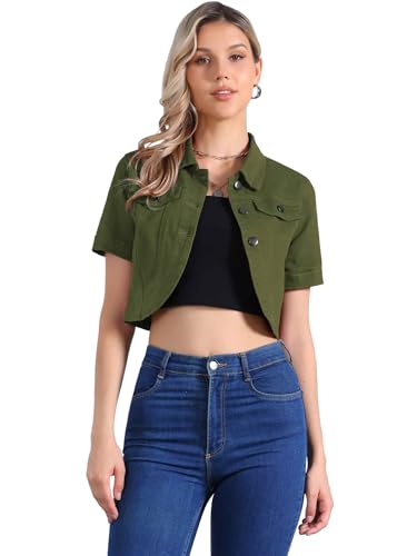 Allegra K Casual Denim Jacket for Women's Turndown Collar Short