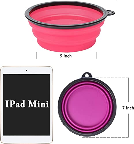 Petbonus 2-Pack Silicone Collapsible Dog Bowls, Bpa Free Dishwasher Safe, Portable Foldable Expandable Travel Bowl, Food Water Feeding Cup Dish For Dogs Cats With 2 Carabiners (L, Purple, Pink) #TOP1