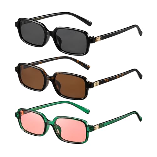 MASDUN Polarized Narrow Rectangle Sunglasses for Women Men Trendy Y2k Retro 90s Sun Glasses (3 Pack)
