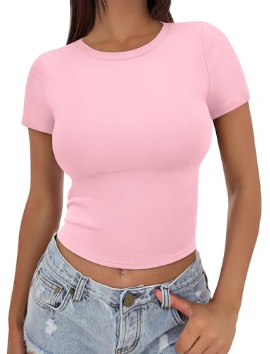Sampeel Spring Tops for Women 2025 Valentines Shirts Crop Going Out Top Pink Cute Tight Tshirts M