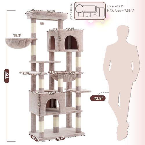 Image of Heybly Cat Tree, 76-Inch Tall Heavy Duty Cat Tower for Big Cats HCT039MU