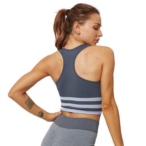 Women's Workout Crop Bra | Seamless Athletic Sports Bra | Grey | Size 28-34-picture-11
