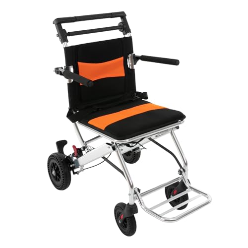 Elderly Folding Wheelchair, Portable Metal Travel Mobility Transport Chair, 352 lb. Load Capacity, with Foldable Pedals, Seat Belt, Hand Brake and Storage Bag, Lightweight Folding Chair