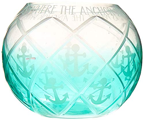 Pavilion - Aqua Ombre Diamond Cut Anchor Pattern Beach House 5 Inch Round Tealight Candle Holder - Home Is Where The Anchor Drops #TOP1
