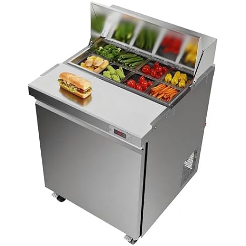 29" W Commercial Refrigerator Sandwich Salad Prep Table Refrigerator Stainless Steel with 8 Pans, Kitchen Equipment for Restaurant, Bar, Shop, Buffet, etc