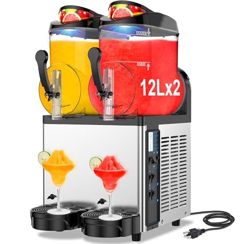 Commercial Slushie Machine 12Lx2 Tank, Slushy Machine Slush Maker 24L, Frozen Drink Maker for Cocktail Margarita Smoothie Milkshake, No Ice Needed, Re