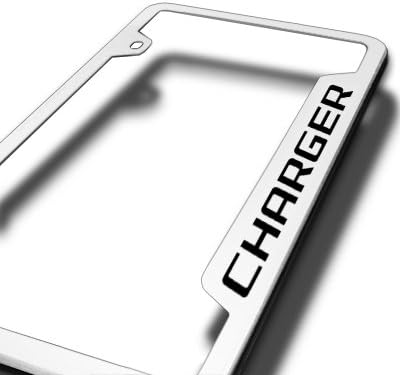 Au-TOMOTIVE GOLD Laser Etched Logo Cut-Out License Plate Frame for Dodge Charger (Brushed Chrome)