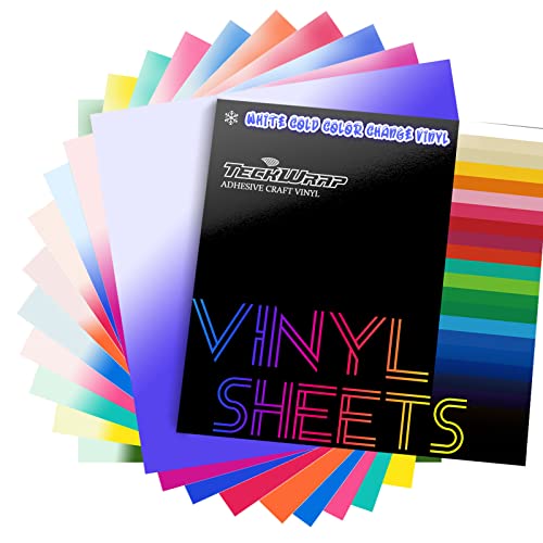 TECKWRAP Color Changing Vinyl Permanent Adhesive Vinyl 10 Colors/Pack Cold Permanent Vinyl Sheets - 12 x 12 Vinyl Sheets Cold Sensitive for Stickers Decals Cups Water Bottles