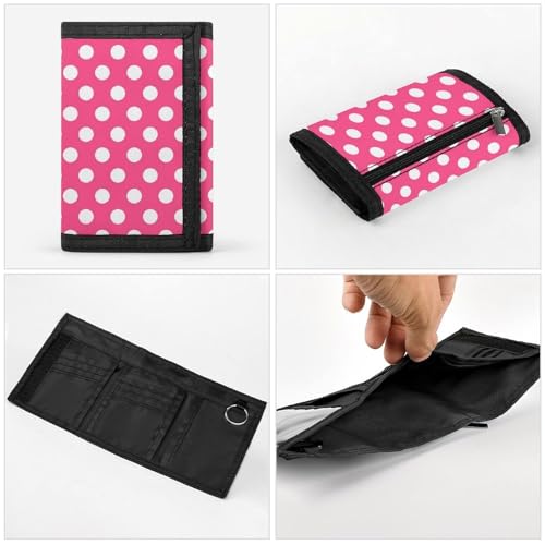 Bright Pink Polka Dot Print Wallet for Men, 8 Credit Card Holder Slim Minimalist Front Pocket Small Mens Bifold Wallets4