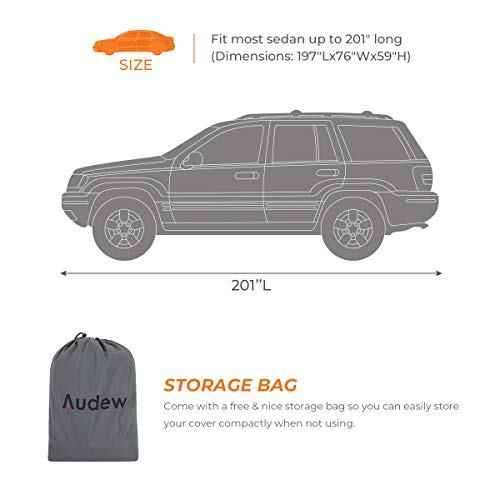Audew 6 Layers Car Cover Waterproof All Weather Breathable UV Protection Snowproof Waterproof Dustproof Universal Fit Full Car Covers for SUV, Jeep XL(190’’-201’’)