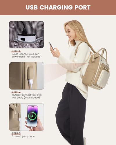 LOVEVOOK przenośny plecak damski, A-khaki i beżowy, 15.6 Zoll, Casual
