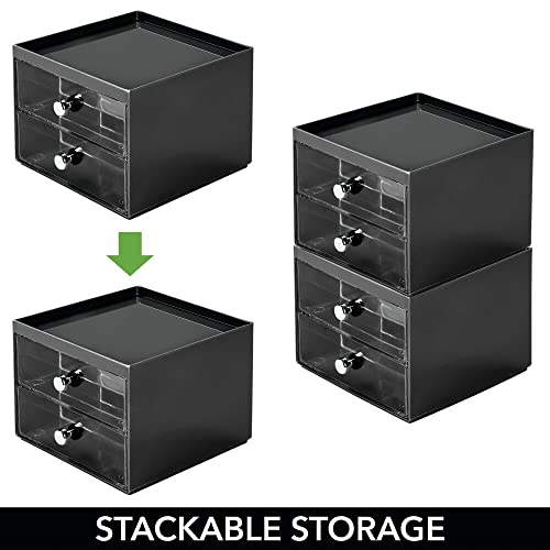 Mdesign Stackable Plastic Eye Glass Storage Organizer Holder For Eye Glasses, Accessories - 2 Divided Drawers, Chrome Pulls #TOP1