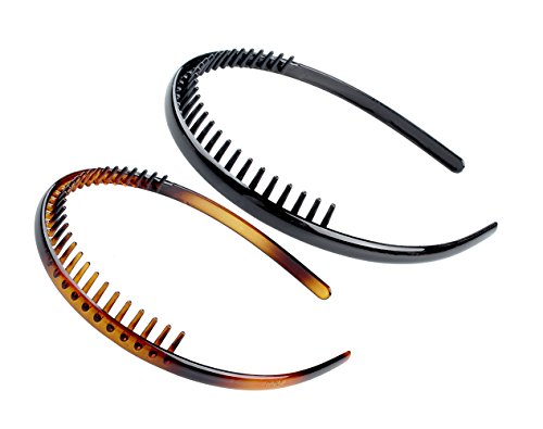 Set of 2 Zig Zag Black Plastic Sharks Tooth Hair Comb Headband (Black brown)
