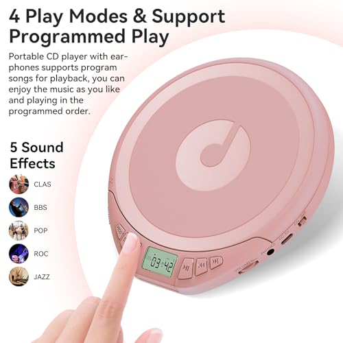 Image of Portable CD Player for Car: Kegaudio with Earphones Anti-Skip LCD Display Personal Disman Disc Player for Car & Sports Supports MP3 WMA PROG & Memory Function