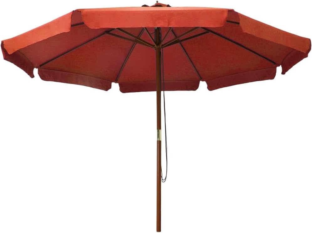 129.9" Large Outdoor Garden Umbrella with Wooden Pole Terracotta Sun Shade Double Pulley System for Patio Beach Pool Backyard