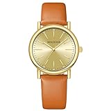 HOLSTOUR Gold Watches for Women Crystal Accented Fashion Watch with Brown Leather Band Gifts for Women