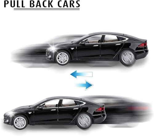 Image of WORSHIPER Tesla Model 66063 1:32 Scale Alloy Diecast Model Metal Pull-Back Car with Sound Light and Opening Doors: A Kids' Toy Vehicle Gift (1:32 Tesla - Black)