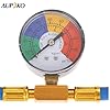 Aupoko R134A AC Refrigerant Charge Hose Kit, 1/2” Acme Female x 1/4” SAE Male Self-Sealing Valve Tap and R134A 13mm Low Side Coupler, 15" Recharge Hose with 100PSI Gauge for Car Air Conditioning #5