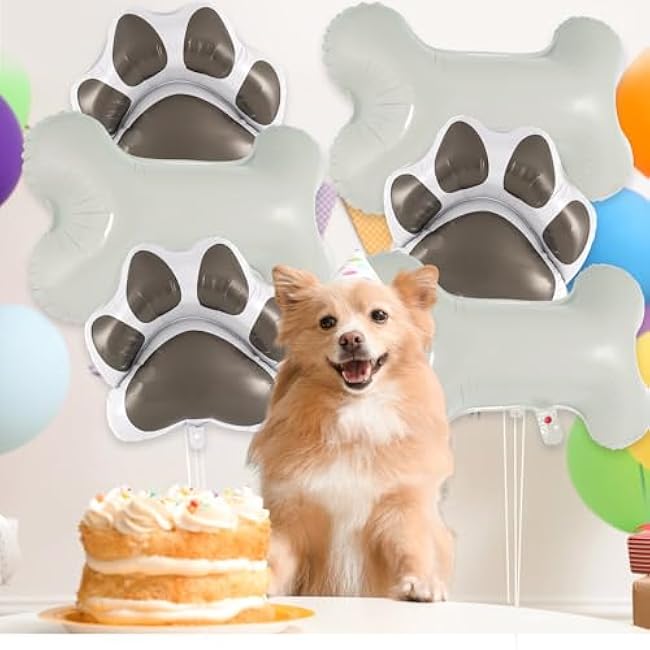 6 Pcs Dog Bone Balloons, Paw Print Balloon, 30 Inch Bone Shaped Foil Balloons,Dog Party Decorations, Paw Party Balloon for Pets Dogs Birthday Party Decoration Supplies