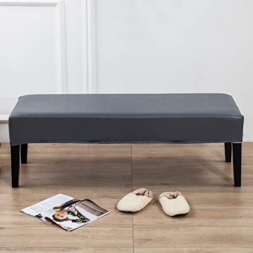 Calidaka Pu Leather Bench Cover Elastic Soft Stretch Bench Slipcover Removable Washable Bench Seat Furniture Protector Fit 42.12-53.94Inch Bench(Grey) #TOP4