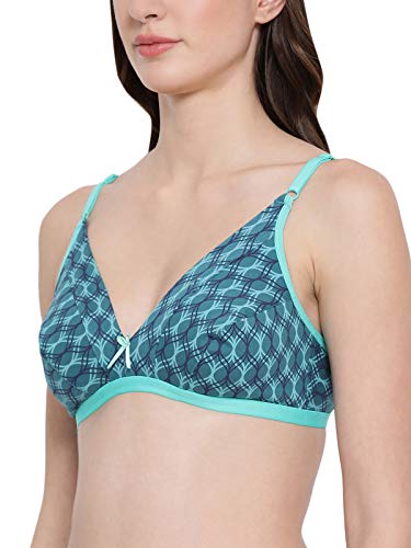 Image of Clovia Women's Non-Padded Non-Wired Printed Bra in Dark Green - Cotton Rich