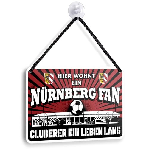 Hier wohnt ein Nürnberg Fan Blechschild 18x12 cm Hängeschild für Fußballbegeisterte Deko Artikel Geschenkidee Fanartikel Türschild