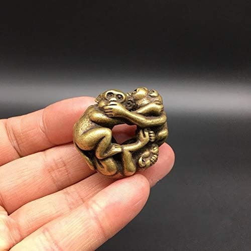 Lankater 1pc Wise Monkeys Ornament, Brass Carved Animal Zodiac Monkey Three Monkeys Playing Acrobatics Small Statue