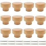Bosdontek 12 Stück Runde Möbelknöpfe, Holz Schrankknöpfe Holzgriffe Möbelgriffe für Schränke, Tür Schubladengriffe Kommodenknöpfe Mit Schrauben, Holzknöpfe für Kommode Schränk Schubladen Möbel