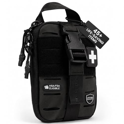Image of My Medic Sidekick Pro - Camping Hiking and Backpacking First Aid Kit - 70 Items with Tourniquet - HSA and FSA Eligible - Small Ifak Great for Travel or Motorcycle - Portable Emergency Kit - Black