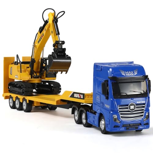 Camion Jouet Excavatrice Enfant, Échelle 1/50 for Max Carrée Métaux Modèle de Camion Remorque Voiture, Jouet de Remorquage Moulé sous Pression Garçon Cadeau et Les Collectionneurs Modèles-Blue