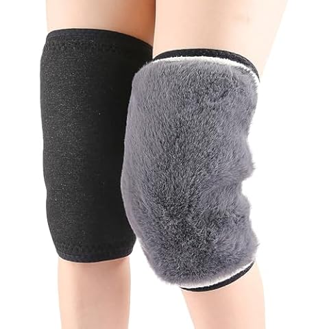 PURFUN Thermal Faux Fur Fleece Knee Braces Leg Warmers, Men Women Winter Cozy Warm Knee Pads Wraps Leg Sleeves Support Adjustable Knee Warmer for Ski Cycling Dance Runing Arthritis Tendonitis Cover