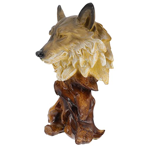 Vosarea Wolf Head Figurine Wolf Head Bust Handcarved Wolf Head Animal Statue Faux Taxidermy Forest Mountain Wildlife Sculpture Hanging Plaque Home Decor #TOP24