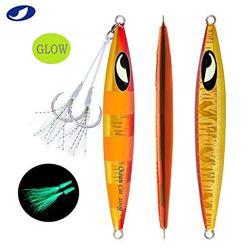 OCEAN CAT 5個 鉛 メタル フラット スローフォール ピッチ 釣り ジグ ルアー シンキング バーチカル ジギング ベイト バタフライフック付き 海水釣り用 (各色 1個 (5個) 80g 2枚目