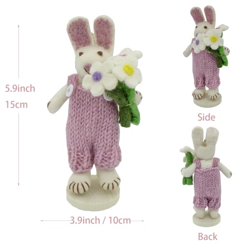 YANG MIE MIE Collectible Felt Critter, 5.9 inch Felt Bunny with Knit Clothes, Flowers, Christmas Felting Ornaments Mini Hanging Wool Rabbit Figurines, Animal Crafts Xmas Tree Home Office Party Decor — view 4