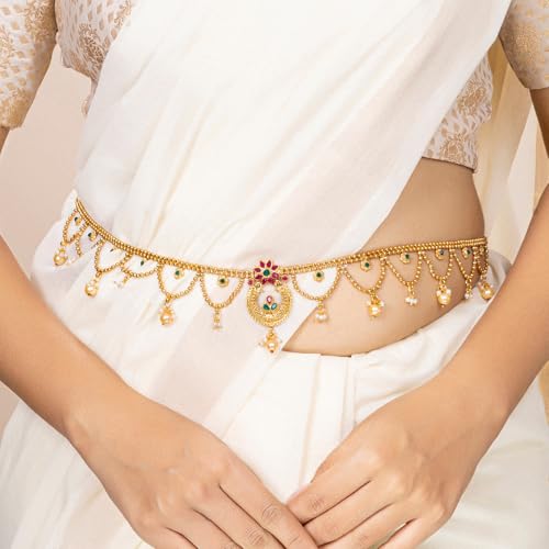 Aheli Traditional Ethnic Wedding Kamar Band Kamar Patta Belly Waist Chain with Faux Stone Pearl Fashion Jewelry Gift for Women2