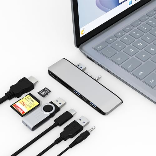 Surface Hub Dockingstation für Laptop mit 4K@30HZ HDMI +2*USB 3.0 +USB-C +SD/TF Kartensteckplatz +3,5-mm Audio, HDMI Adapter für Surface Laptop Go/Go2/Go3 und 6/5
