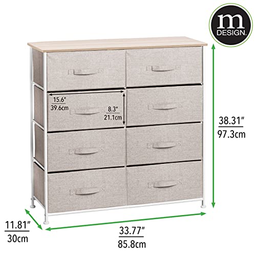 Mdesign 38.31" High Steel Frame/Wood Top Storage Dresser Furniture Unit With 8 Removable Fabric Drawers - Large Bureau Organizer For Bedroom, Living Room, Or Closet - Lido Collection, Linen/Tan #TOP2