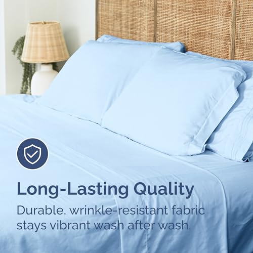 Drap plat Twin bleu clair linge de lit simple CGK Unlimited - 5