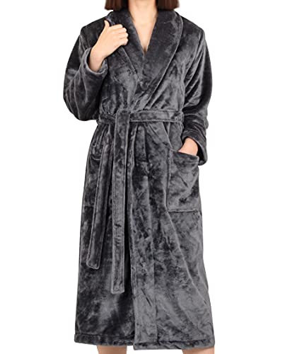 Cotton Paradise Rachel Collection - Albornoz para hombre y mujer, de felpa y acogedora de forro polar, ligero y suave, gris, antracita (Anthracite grey), Medium / Large