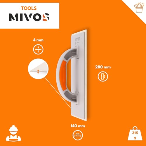 Mivos Reibebrett Kunststoff mit Filz-Belag 4 mm - 280 x 140 - Filzbrett für Putz mit Zweikomponenten-Griff - Putzbrett mit Filz-Auflage 4 mm für Stuckateur und Maurer - Made in EU