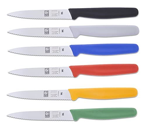 Icel Serrated Paring Knife Set. Great For All Kind Of Kitchen Prep Work, Like Chopping Mincing Dicing. 6-Piece Set Includes One Red, Blue, Yellow, Green, Black And White Knives Light 'N' Mighty #TOP1
