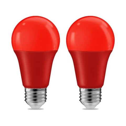 haraqi 2 Pack 9W (60W Equivalent) 120V E26 Base A19 LED Colored Light Bulb, Red LED Lights for Party Christmas Decor and Halloween Lighting Cover