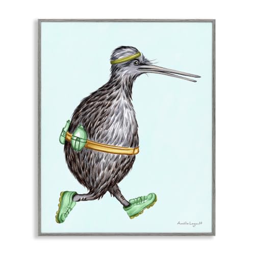 Kiwi Bird Jogging Exercise, 11 x 14 Inch Framed Giclée Print