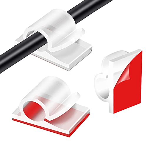 Cable Clips Self Adhesive - Outdoor Light Wire Clips Self Adhesive Cable Tidy Hooks Cord Organiser Holder Cable Management for Workshop Home Office Christmas Decorations Fairy Light (40pcs, Clear)