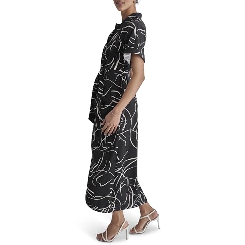 DKNY Women's Short Sleeve Collared Neck Midi Dress Shirtdress with Removable Belt3