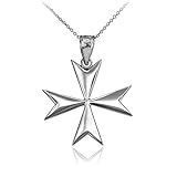 Polished Sterling Silver Maltese Cross Pendant Necklace (16)