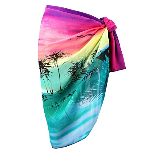 Faletony Sarong for Women Beachwear Cover Up Chiffon Pareo Bright Floral Pattern
