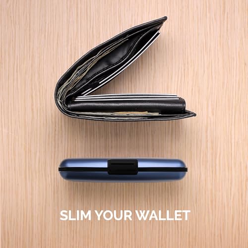 Image of OGON -DESIGNS- Aluminum card holder, RFID protection against fraud and demagnetization, compact wallet, Smart Case STOCKHOLM model (Aluminum Navy Blue, Standard lock)